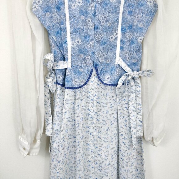 Candi Jones Blue Floral Corset Peplum Peasant Sleeve Midi Dress Small - Picture 10 of 11